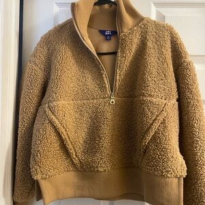 JoyLab Camel Sherpa Half-Zip Sweater